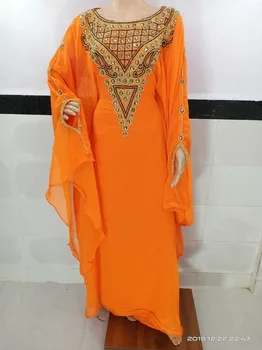 Dubai Boat Neck Caftan hosszú ujjú etnikai ruha Marokkói stílusos Kaftan Elegant Orange Party Wear