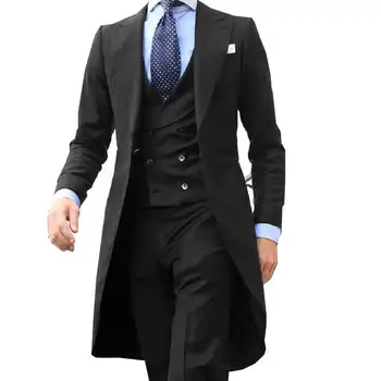Klasszikus új divat hosszú kabát minták Burgundi férfi öltöny Gentle Men Tuxedo Prom esküvői blézer Custom 3 részes kabátmellény Nadrág