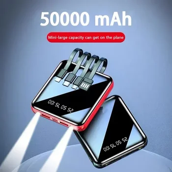Új 50000mAh Power Bank tükör digitális kijelző Három vezetékes mini mobil tápegység Kis hordozható telefon tartozékok ingyenes szállítás