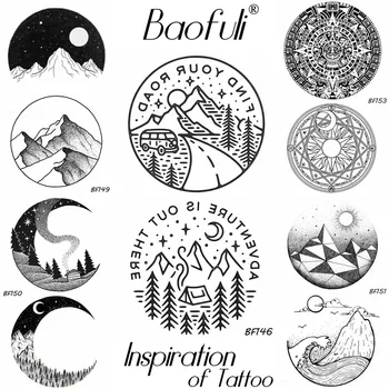 Baofuli ceruza vázlat hegyi fa ideiglenes tetoválás pecsét test művészet tetoválás fekete geometriai hamis tetoválás hold autó galaxis nők