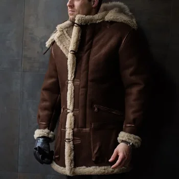 Férfi hosszú ujjú szőrme lehajtható gallér vastagabb meleg nyíró kabát férfi műszőrme velúr téli kabát felsőruházat Chaquetas