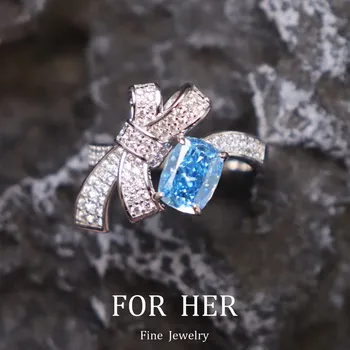 Forher ékszerek 925 Sterling Sliver Blue magas széntartalmú gyémánt drágakő csillogó csokorgyűrű ékszer jubileumi ajándék