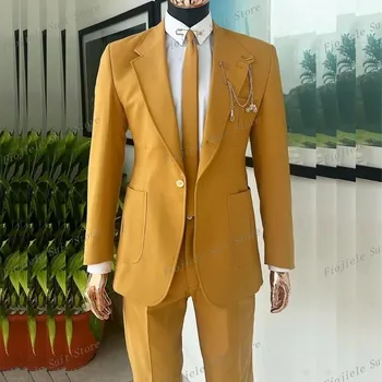 Yellow Slim Fit férfi üzleti öltöny Vőlegény vőlegény esküvői parti Hivatalos alkalom szmokingok 2 részes szett kabát és nadrág