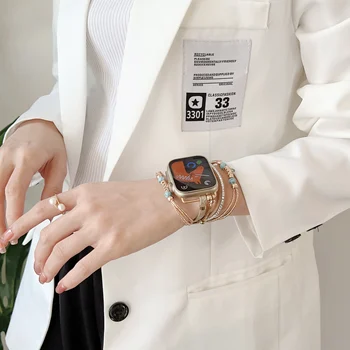 Fém ékszerek Apple Watch szíjhoz 8 44mm 45mm 49mm rozsdamentes acél bőr lány karkötő Apple Watch 7 6 5 SE sorozat 40mm 41mm