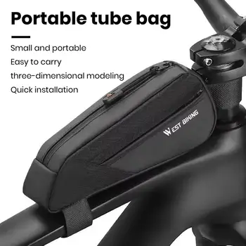  Kerékpár táska Kerékpár első keret táska vízálló kerékpáros felső cső keret táska kapacitással Kompakt méretű cipzár rögzítőszalag