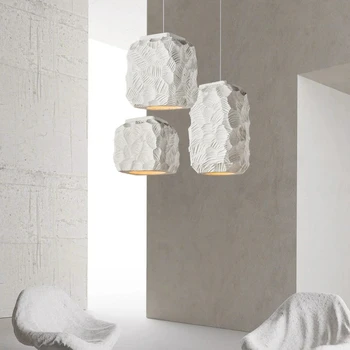 Modern minimalista fehér nagy sűrűségű polisztirol Single Dining függőlámpa LED E27 világítás Nappali beltéri dekorációs lámpatest