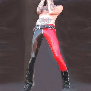 Férfi szexi lakkbőr Punk stílusú nadrág cipzár patchwork party PVC leggings alacsony derékú bodycon Performance ruházat Uniszex egyedi