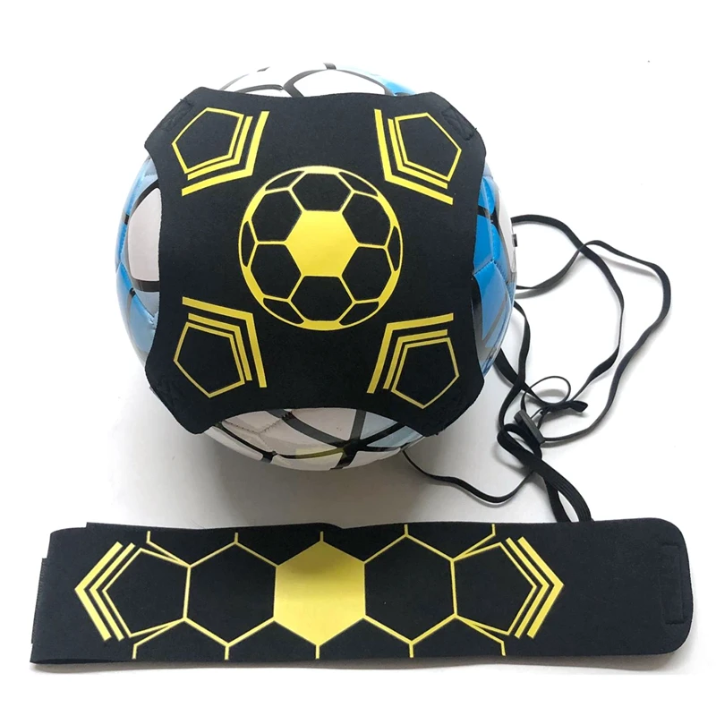  Állítható foci rúgóedző, foci gyakorlati képzési segédeszköz foci röplabda rögbi edző illeszkedik a 3,4 és 5 fekete + Yello méretű labdához - 1