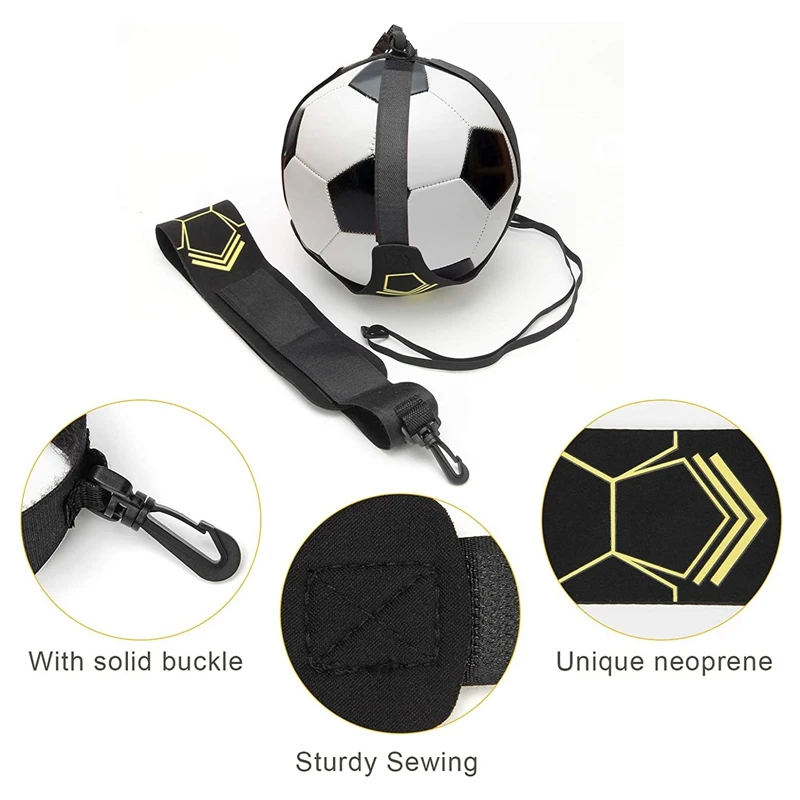  Állítható foci rúgóedző, foci gyakorlati képzési segédeszköz foci röplabda rögbi edző illeszkedik a 3,4 és 5 fekete + Yello méretű labdához - 3