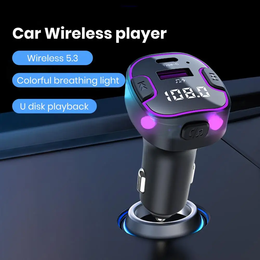 Áttetsző héj autós töltő autós multifunkciós autós mp3 lejátszó Bluetooth-szal Fm rádió környezeti fény USB töltő - 2