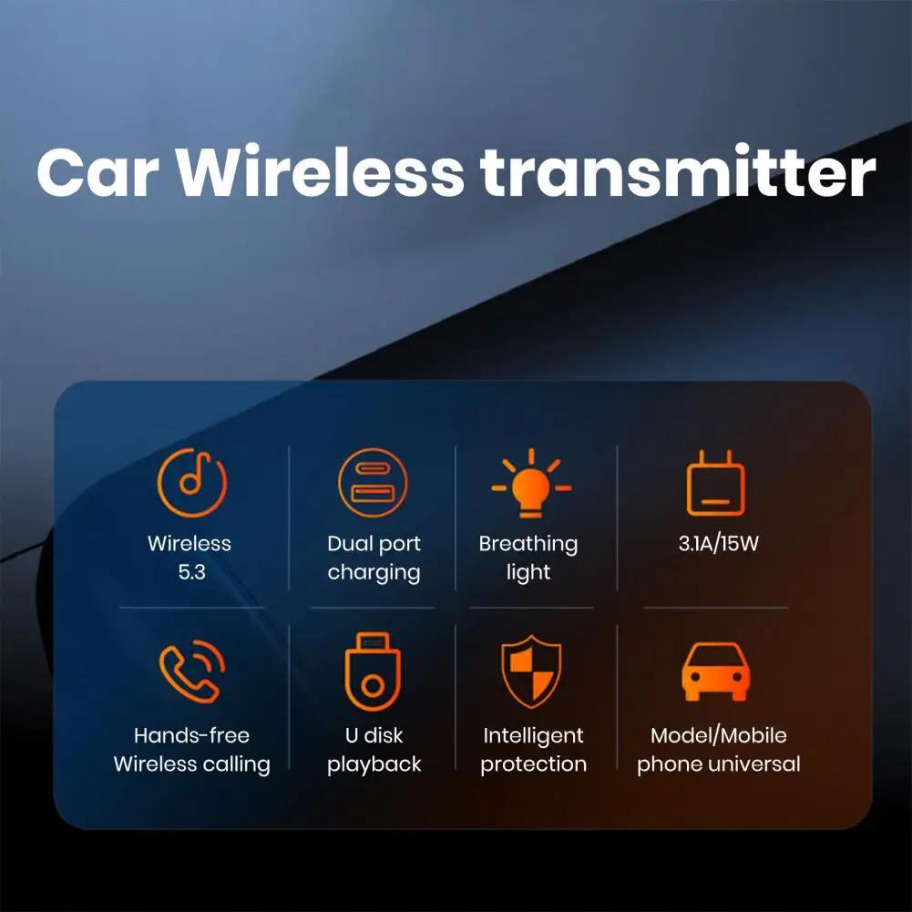 Áttetsző héj autós töltő autós multifunkciós autós mp3 lejátszó Bluetooth-szal Fm rádió környezeti fény USB töltő - 4