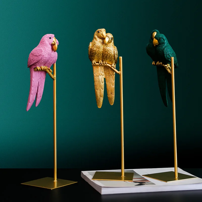 Északi kreatív pár Papagáj gyanta szobor Állat madár kézművesség Szobrok Díszek Home Office asztali dekoráció Figurák Ajándék - 0
