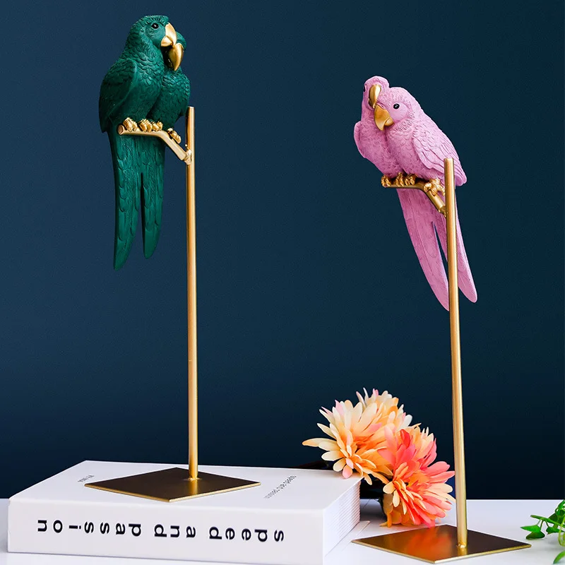 Északi kreatív pár Papagáj gyanta szobor Állat madár kézművesség Szobrok Díszek Home Office asztali dekoráció Figurák Ajándék - 1