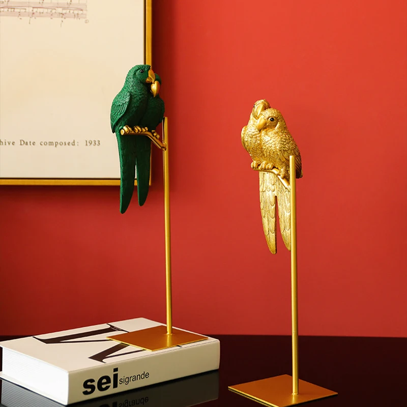 Északi kreatív pár Papagáj gyanta szobor Állat madár kézművesség Szobrok Díszek Home Office asztali dekoráció Figurák Ajándék - 2
