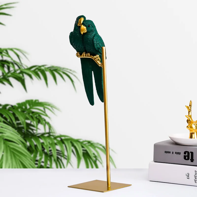 Északi kreatív pár Papagáj gyanta szobor Állat madár kézművesség Szobrok Díszek Home Office asztali dekoráció Figurák Ajándék - 3
