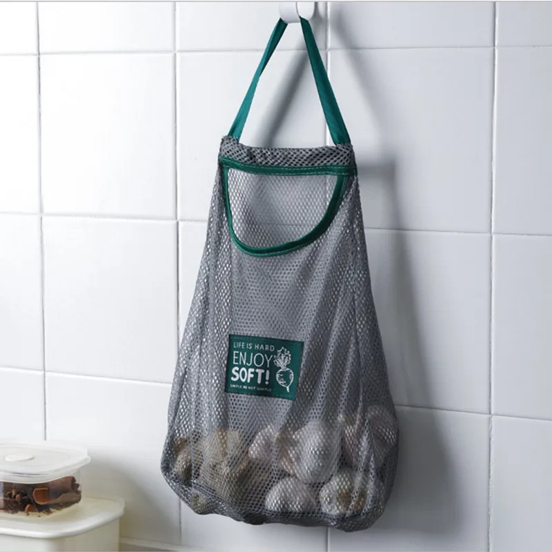  Összecsukható függő tároló zseb Lélegző újrafelhasználható hálós táska Konyhai összecsukható fokhagymahagyma zöldségválogató táska szervező - 0