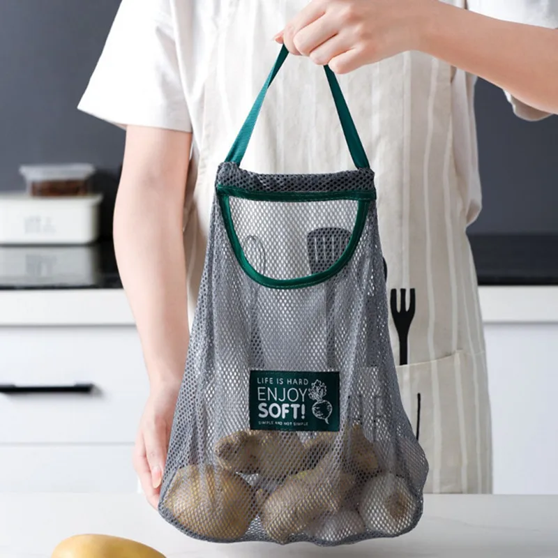  Összecsukható függő tároló zseb Lélegző újrafelhasználható hálós táska Konyhai összecsukható fokhagymahagyma zöldségválogató táska szervező - 2