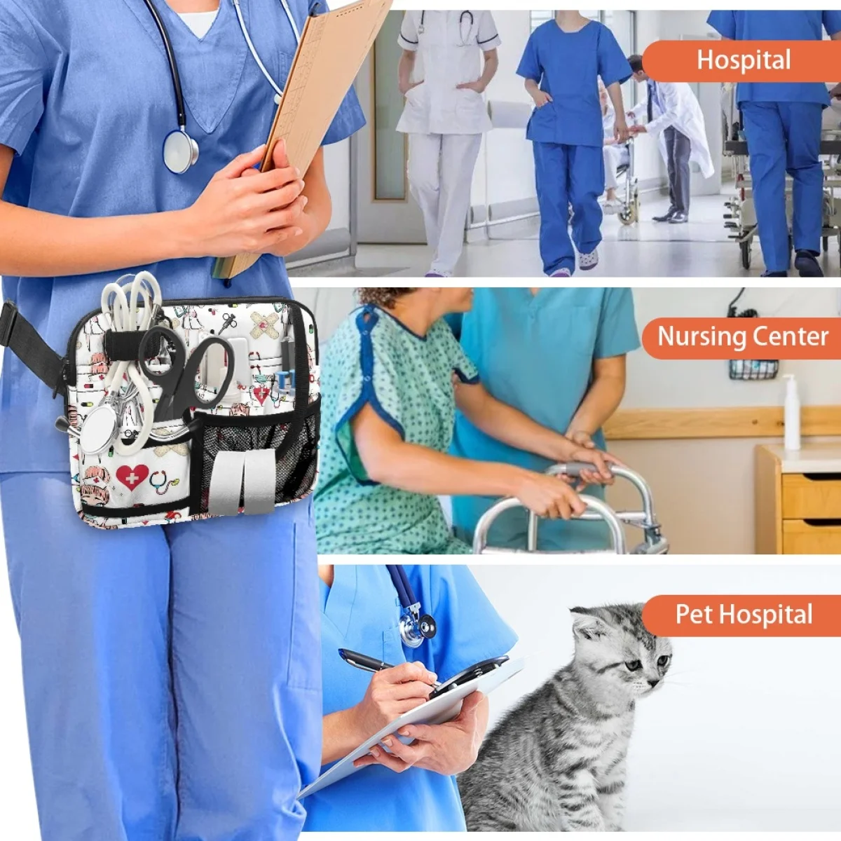  Új EMT EMS mentősök mintája többrétegű kétrétegű belső zsebek derékcsomag kényelmes fogantyú munka nővér zseb crossbody táska - 4