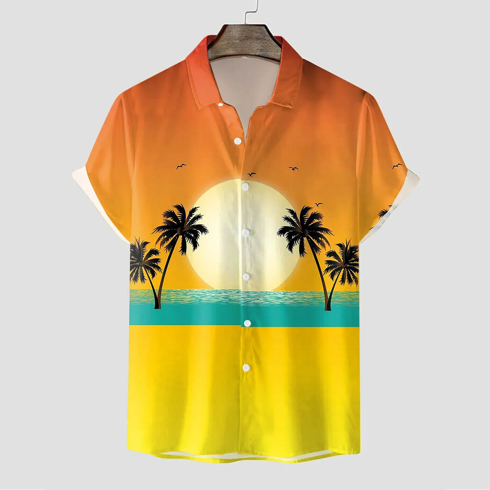 Új férfi Hawaii ing pálmafák nyomtatott trópusi stílusú tengerparti rövid ujjú pólófelsők plusz méret hajtókás pólók férfiaknak nyár - 1