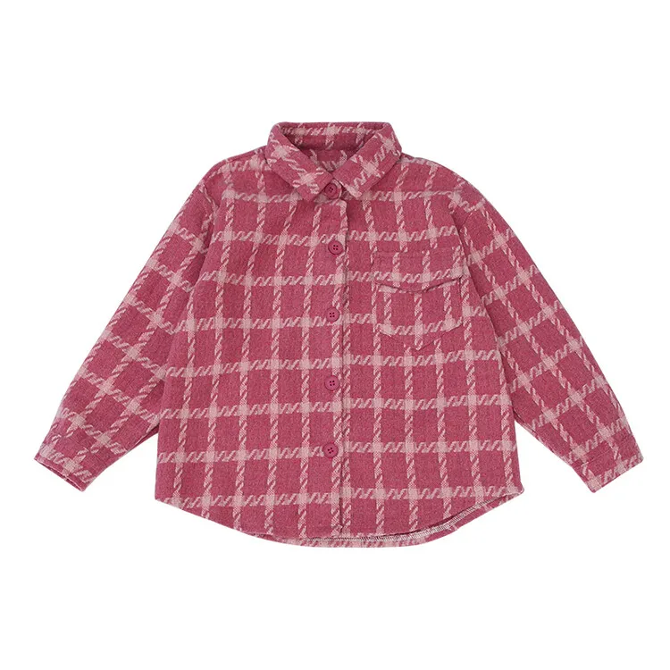 Új, kényelmes őszi lányok Rózsaszín kockás ing Nyomtatott felsők Baby Girls gyereking Gyerekruhák 4 5 6 7 8 9 11 12 14 Évek - 5