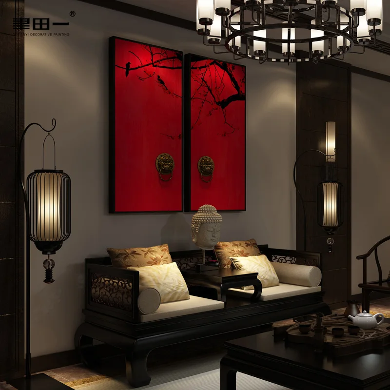 Új kínai stílusú kanapé háttér Fal dekoratív festés Klasszikus folyosó hímzés falfestmény - 2