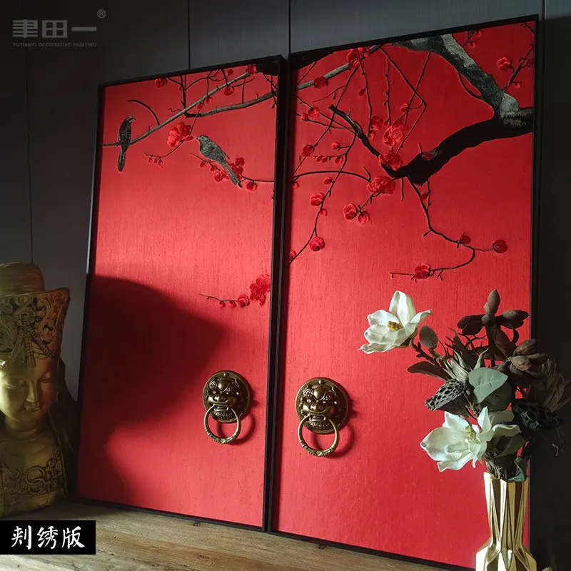 Új kínai stílusú kanapé háttér Fal dekoratív festés Klasszikus folyosó hímzés falfestmény - 4