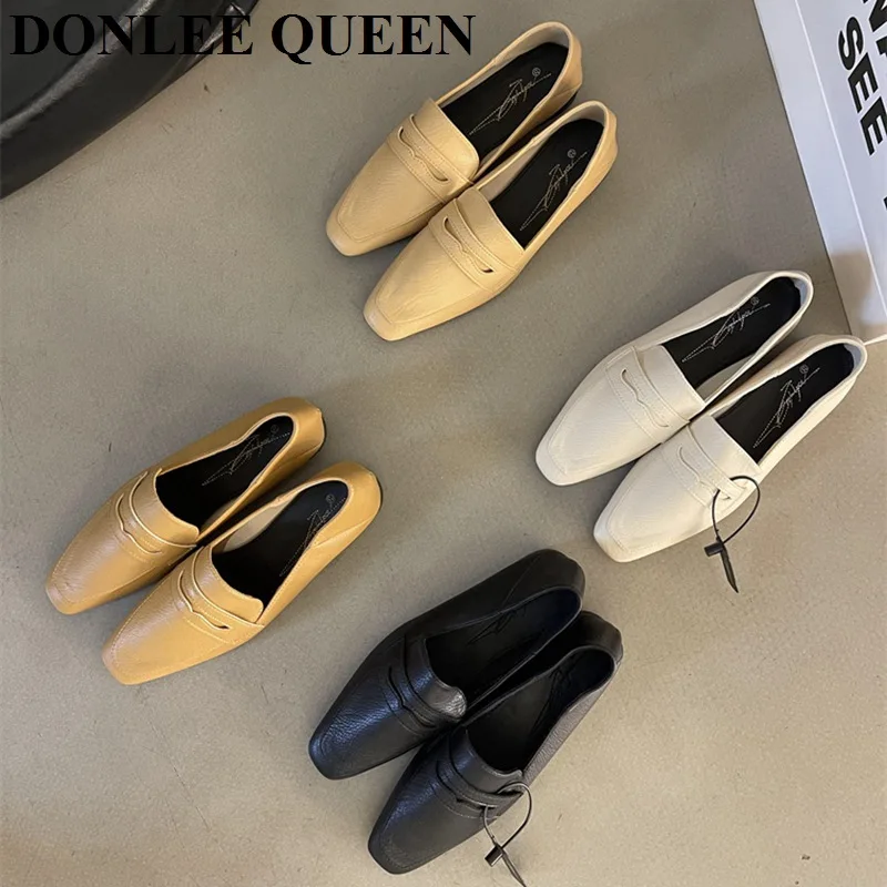 Új Loafer női lakáscipő 2023 őszi luxus Oxford Slip On Ladies Ballet Square Toe Moccasin alkalmi puha cipő Zapatilla Muje - 0