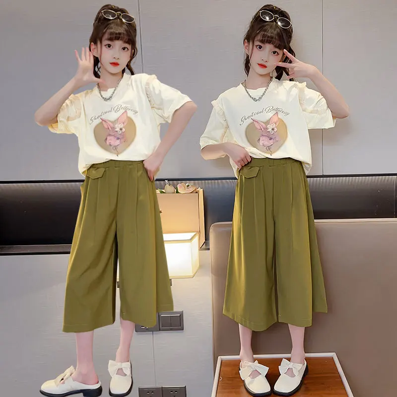 Új lányok nyári ruha öltöny tinédzser rajzfilm póló nadrág gyerekek 2db készlet gyerek ruhák streetwear jelmez 4 6 8 10 12 y - 0