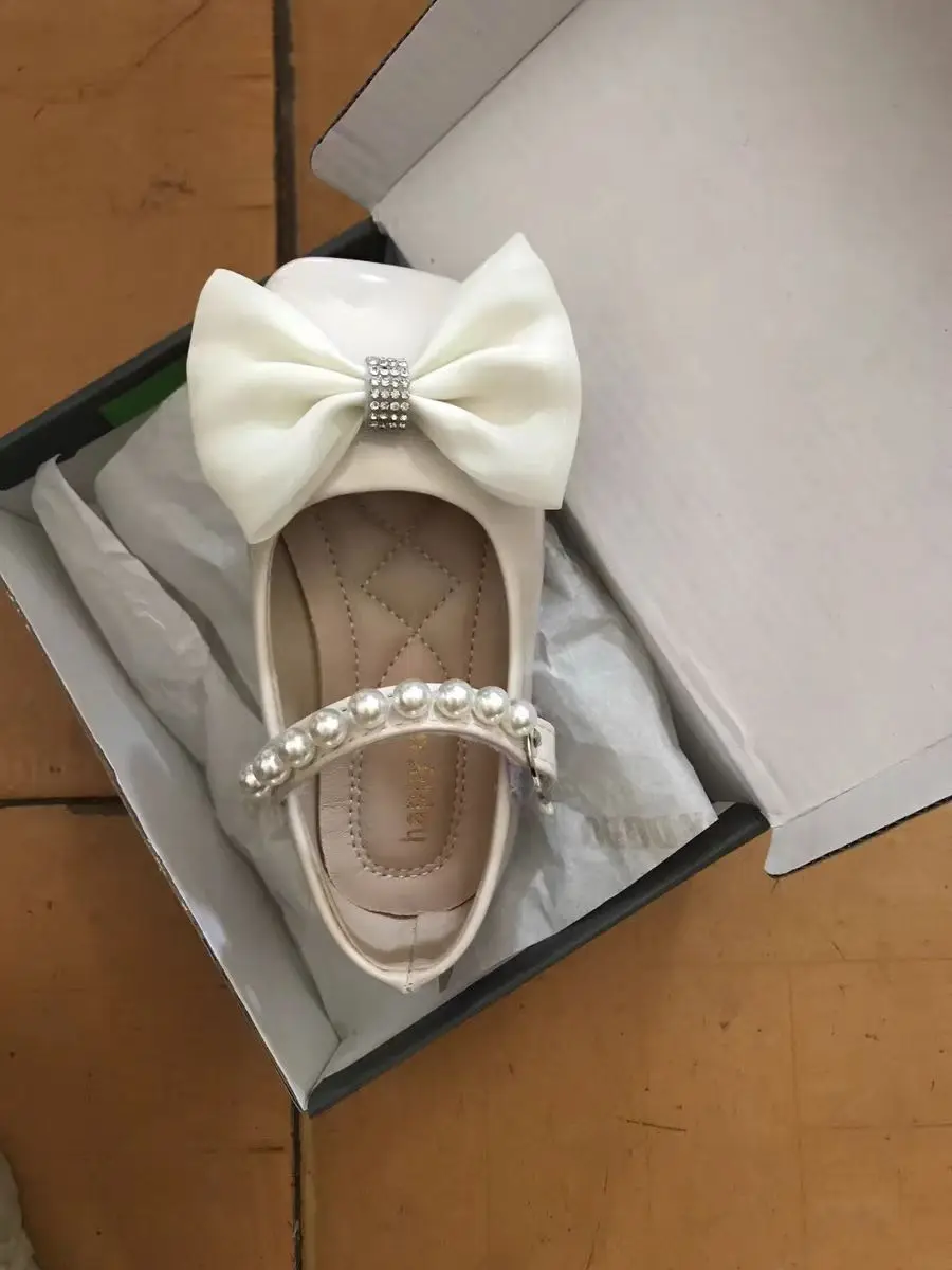 Új lányok virágos esküvői cipő kisgyerekeknek Lakások Zsinóros gyöngy hercegnő cipők gyöngyszíj ruha cipők Táncos parti kisgyermek - 5