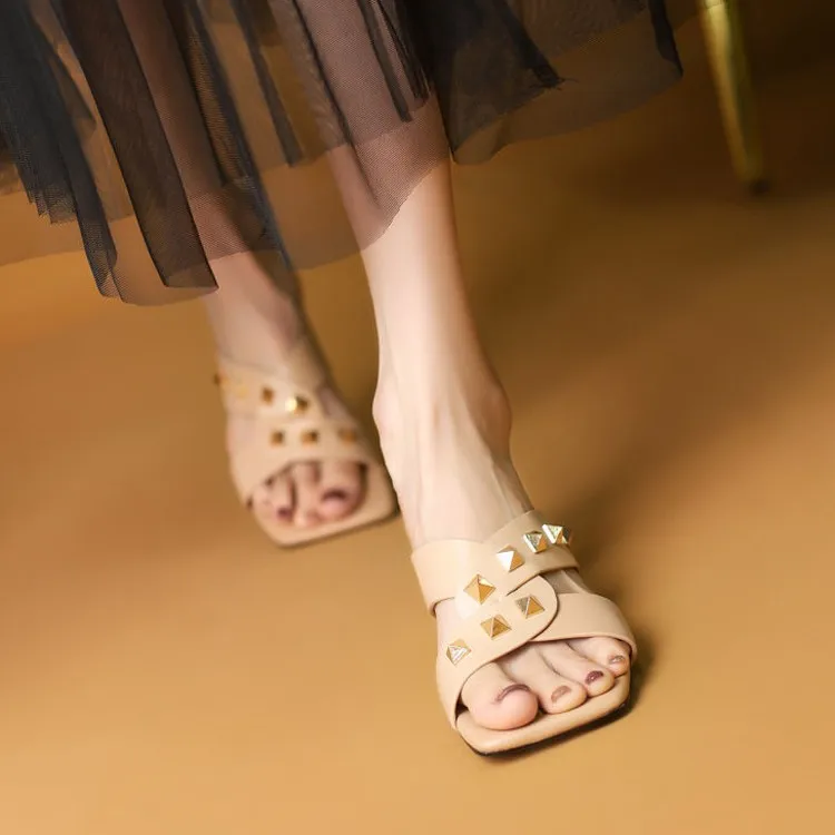 Új női magassarkú papucs Szegecsek Nyári ruha cipők Női oldalsó csúszdák Elegáns szandálok Divat Zapatos Mujer 1433N - 3