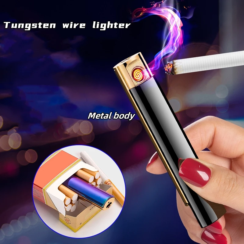 Új volfrámhuzal tekercs ujjlenyomat érintésérzékelő USB töltő hordozható fém szélálló kültéri kemping grillező férfi csúcskategóriás ajándék - 1