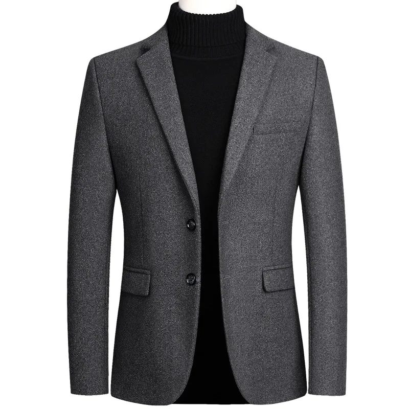 Új őszi téli férfi gyapjú üzleti alkalmi öltöny kabát férfi egyszínű koreai változat karcsú kis ruha blézer kabát - 2
