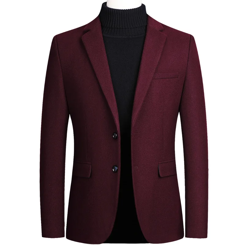 Új őszi téli férfi gyapjú üzleti alkalmi öltöny kabát férfi egyszínű koreai változat karcsú kis ruha blézer kabát - 4