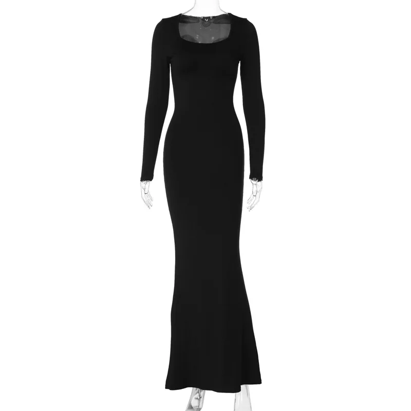 Őszi téli hosszú ujjú fekete Party Club Maxi női ruha szögletes gallér kötszer bodycon estélyi hosszú ruhák Vestido ajándék - 3